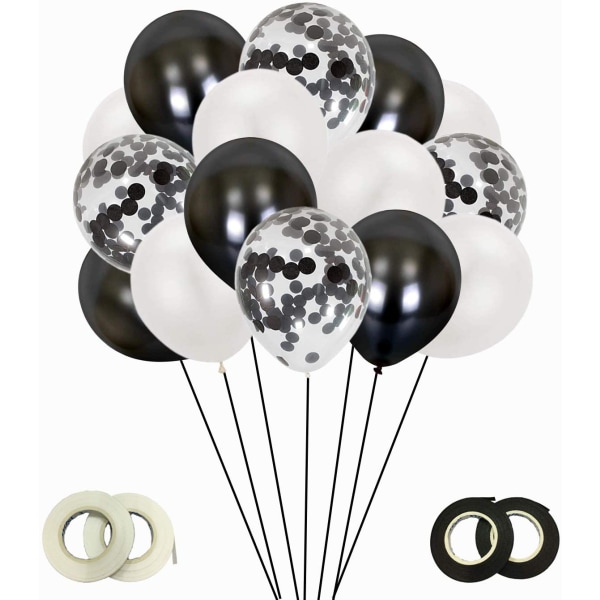 Svarta vita latexballonger, 60 st konfettiballonger/heliumballonger/bröllopsballonger/12 tum färgglada ballonger för festdekorationer (svartvit)