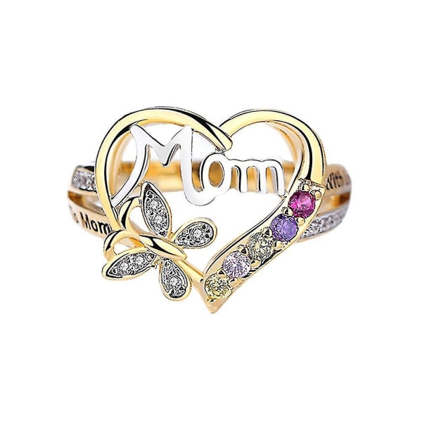 Mamma Mors Dag Brev Ring Mode Fjäril Färgad Diamant Ring Smycken Present（9）
