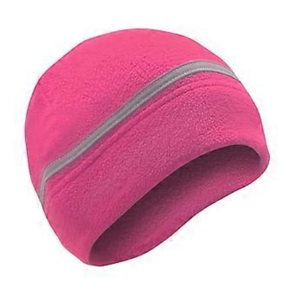 Reflekterende Fleece Hue Vinterhue med Reflekterende Stribe Fleece Tyk Skull Cap Sikkerhedshue til Ski Cykling Ridning Vandring (rosarød)