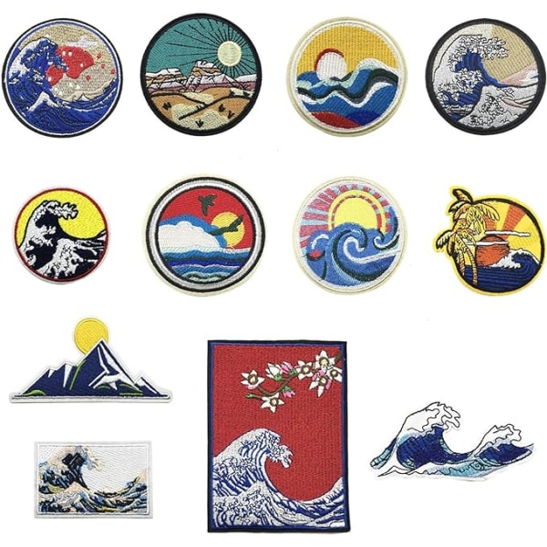 Strykejern-på lapp 12 PCS Wave The Sunset Patch Sticker Strykejern-på lapp eller sy-på lapp for klær T-skjorte Jeans Jakke