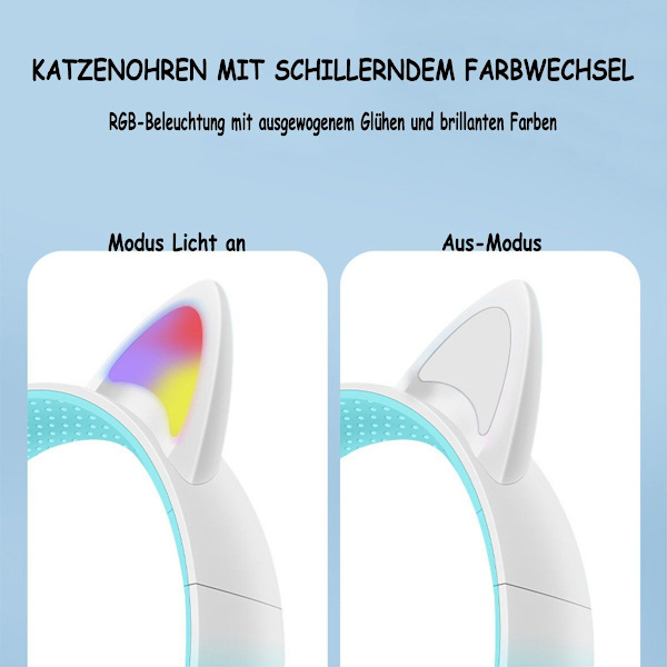 Kattöron-hörlurar för barn (trådlös Bluetooth, färgade lysdioder, B
