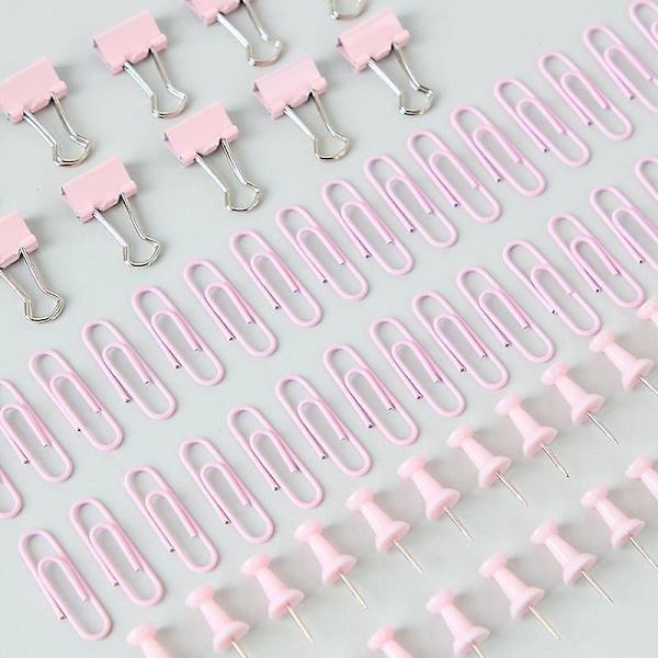 72 stk. Papirclips og Binderclips Thumbtacks Sæt og Holder Skridsikre Kort Tacks Thumbtacks Clips Kits Med Beholder（Pink）