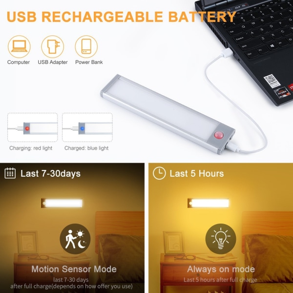 1 pakke oppladbart LED-lys under skap, batteridrevet 54 L