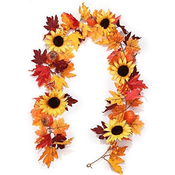 6 Feet Artificial Maple Leaf Berries Sunflower Pumpkin Garland Hanging Vine Decoration Autumn Fall Wedding Party