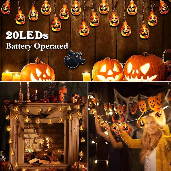 Halloween String Lights 3m/9.8ft 20 Led Pumpkin Lanterns Batteridriven Orange Pumpa Lights Halloween Juldekoration