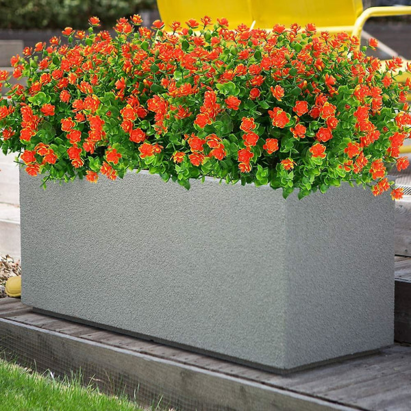 Kunstige falske blomster utendørs, falske plastgrønt bryllupsgårdsinnredning 8 stk rød lotus (solnedgangsrød)