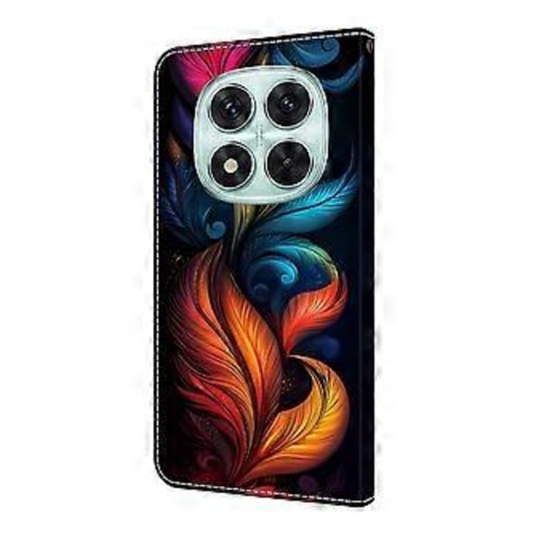 Læderetui med mønstertryk, tegnebogsstativ og flip-cover til Xiaomi Redmi Note 14 Pro 5G Colorful Feathers
