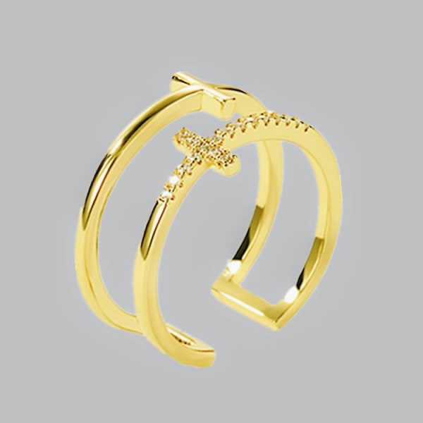 Double Cross Open Ring Diamond Ring Jewelry（Gold）