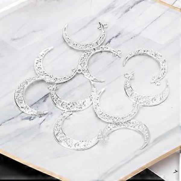 10 Stycken Legering Ihåliga Månformade Berlocker Hängen Lunar Halvmåne Symbol Filigran Hängen för Att Göra Armband & Halsband Silver