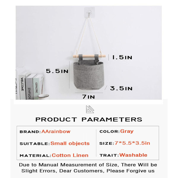 3 kpl Mini puuvillakangasta Kaappi Irrotettava Taitettava Pestävä Seinälle Ripustettava Säilytyspussi (harmaa)