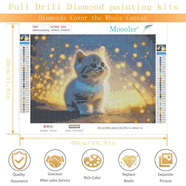 11,8X15,7 tum 5D Diamantmålning Katt Diamantkonst Kits Vuxna Ro