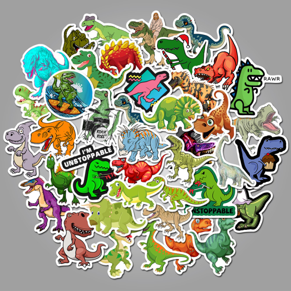 50 stycken dinosaurie klistermärken resväska kylskåp anteckningsbok skuren