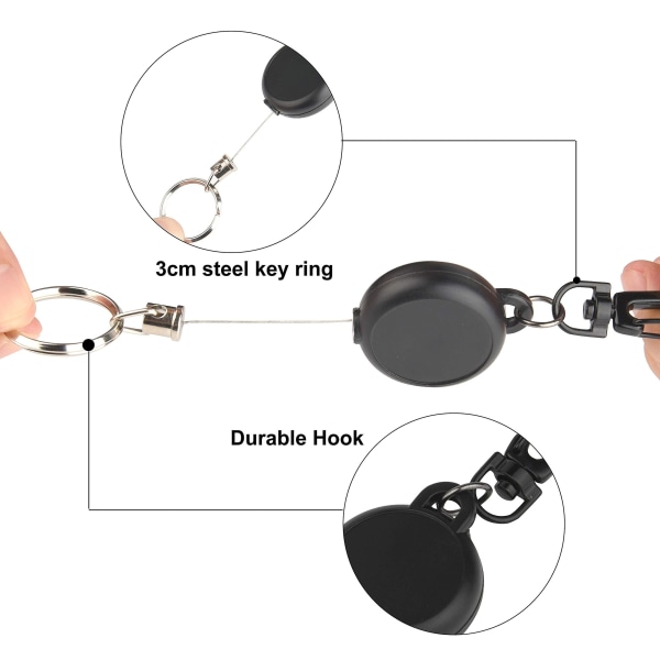 10 st Heavy Duty Retractable Nyckelkedja Badge Reel Clips Med 65cm Ståltråd