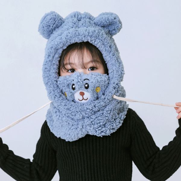 Björnmösshatt plysch öronprotektion halsscarf, 2-8 år