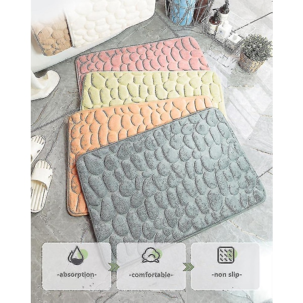 Cobblestone-embossed baderomsteppe, sklisikre tepper i vaskerom, badekar side gulvteppe med memory foam-pute (mørkeblå)