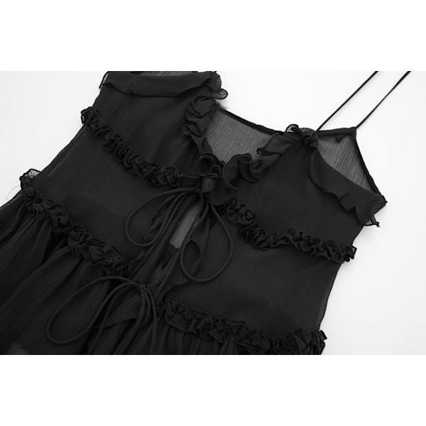 Moderigtig flæsevest og camisole, fransk sexet semi-transparent lagdelt dekorativ top, sort, XS Black XS