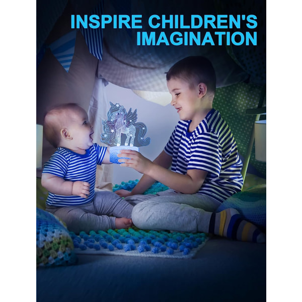 Enhörningsnattlampa för barn, 3D-nattlampa, 16 färgskiftningar m