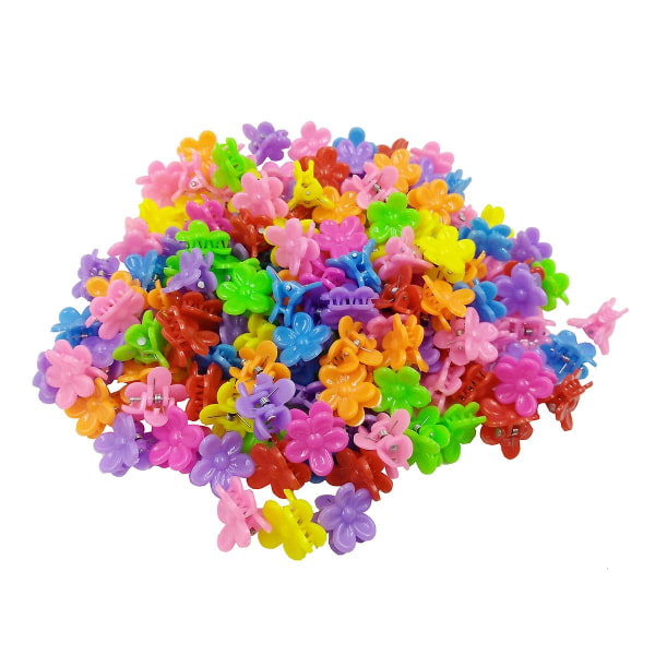 100 st Mini Hårklämmor Blommor Hår Hårtillbehör Spännen För Skolflickor Barn Tonåringar（PlumBossom）