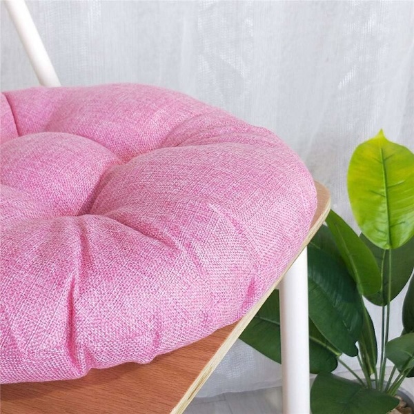 Tykk rund stol pute, ensfarget sett med 2 komfortable pustende tatami lin stol pute stolputer for innendørs utendørs hage uteplass (rosa, 40x40x9cm)