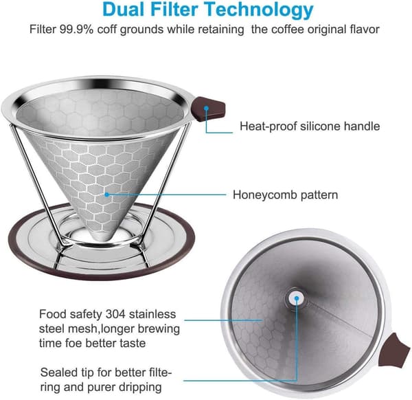 Kaffe Filter, Permanent Papperslös Rostfritt Stål Kaffe Filter