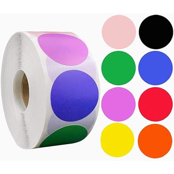 1" Round Natural Paper Adhesive Labels Color Coded 500 Per Roll (