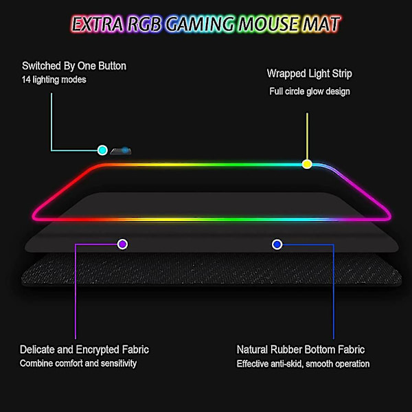 Gaming Mousepad Rgb Mousepad 800x300mm Stor Gaming Mousepad Med 14 Belysning