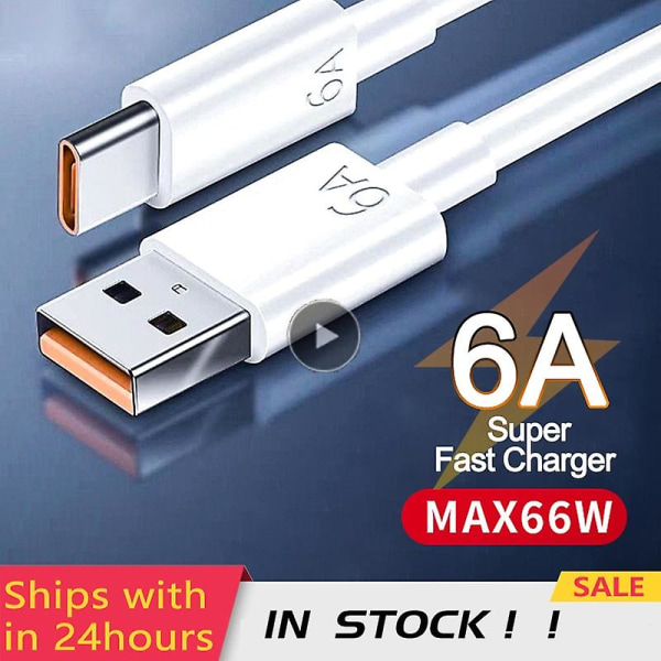 USB Type C Kabel 6a Snabbladdningskabel För Samsung S21 S20 Huawei P40