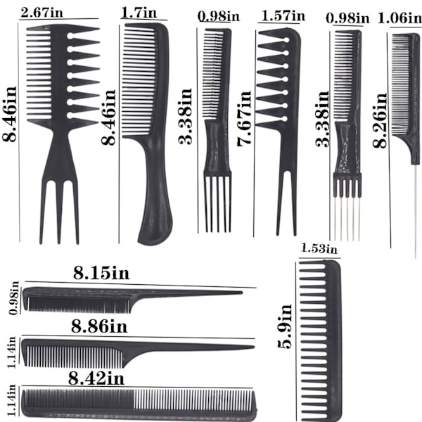 10-pack Professionella Stylingkammar för Frisörer - Varierat Set