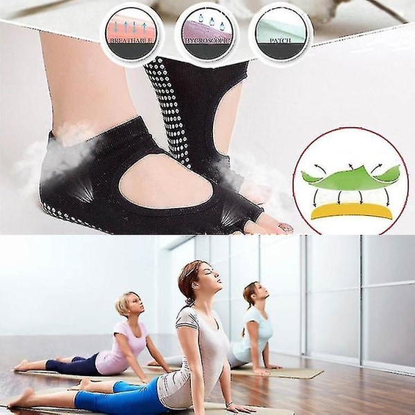 2 par yoga sokker til kvinder, skridsikre, tåfri sokker til ballet, pilates, sport, lyseblå