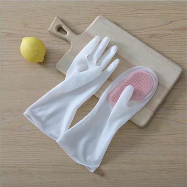 Vaaleanpunaiset puhdistushanskat harjalla pitkäaikaiseen käyttöön, Magic Gloves for