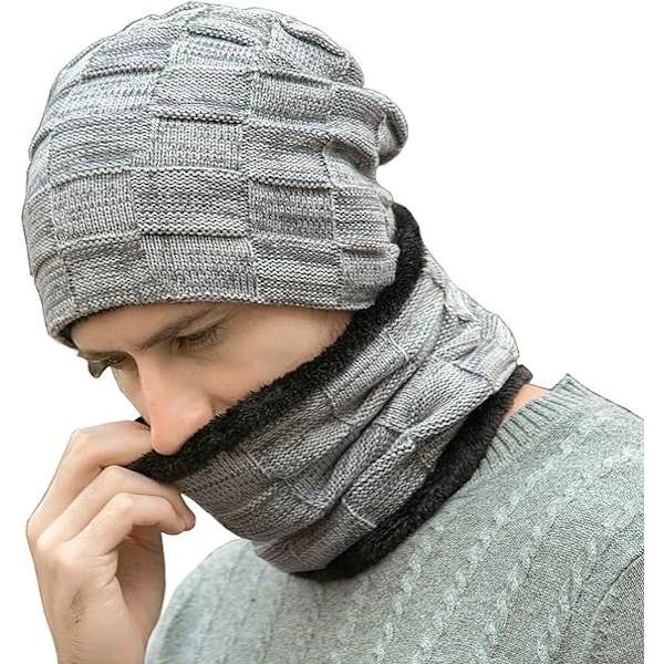 Grå  Laden Vinter Beanie Huer Halstørklæde Sæt Varme Strikkede Huer Skull Cap