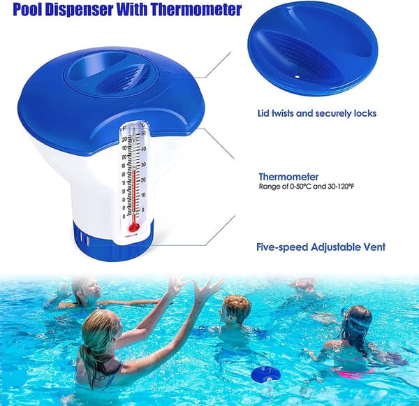 Pool Klor Dispenser med Termometer, Pool Klor Flytare, Flytare