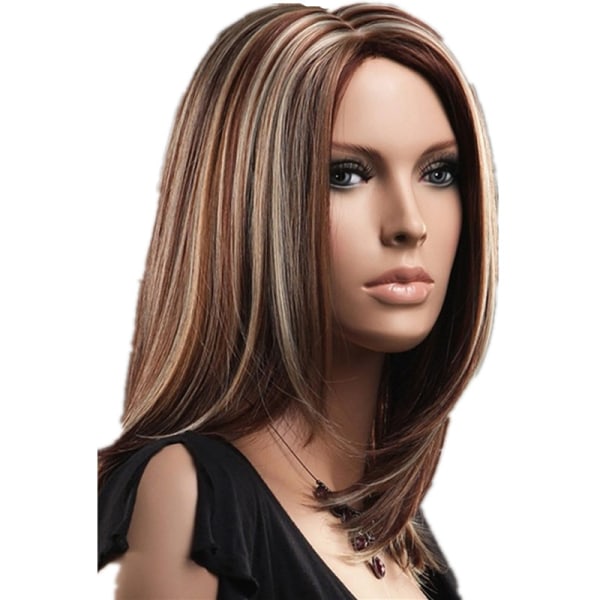 Perruque cheveux mi-longs lin marron pointes cheveux mélangés coupe latérale jusqu’aux épaules cheveux domstolar