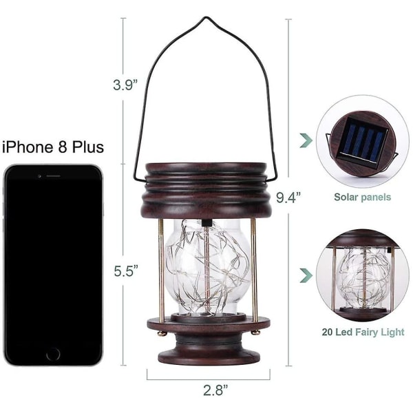 Utomhus hängande solcellslyktor vattentäta med retrodesign solcells-LED 2 st
