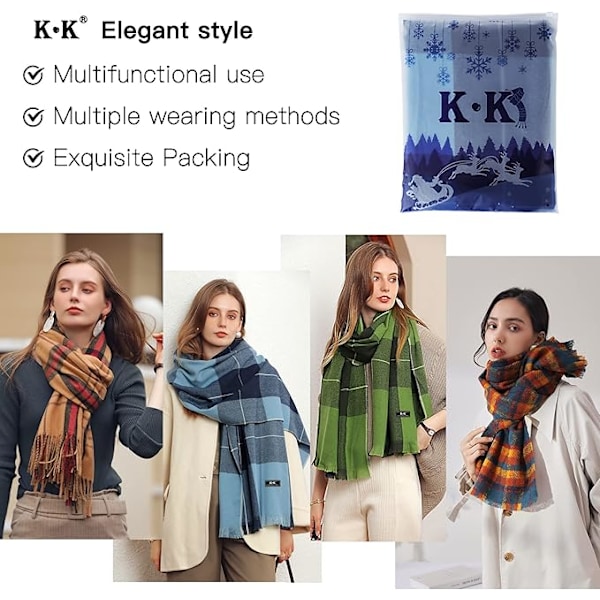 Dam Plaid Scarf Vinter Lång Varm Plaid Cashmere Ull Sjal Scarf Gul