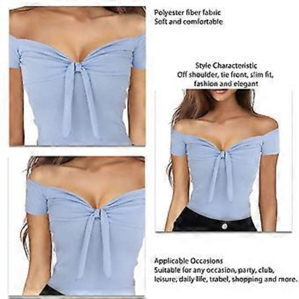 Dame Off Shoulder Topp Kort Erm Tie Front T-skjorte Bluse for Daglig Dating Shopping Reise (blåS) blue S