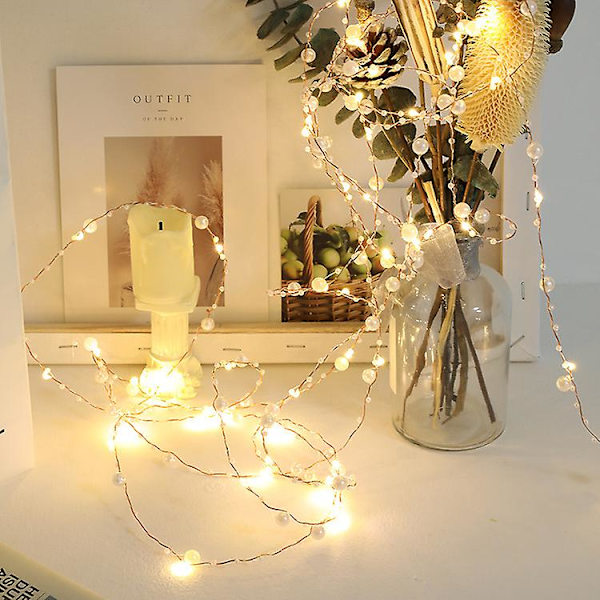 Ocean Pearl Beads String Lights, 2m 20 Led Lights Batteridriven för bröllop, födelsedagsfester Diy Hem Mantel（10M）