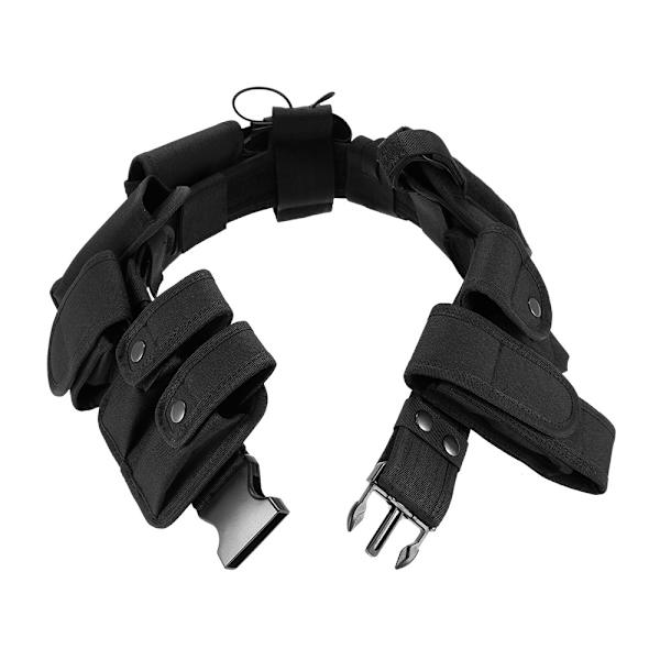 10 i 1 Taktisk Utility Bälte Multifunktionell Utomhus Fanny Pack Patrol Utrustning för Polis Vakt Säkerhet Jakt med 9 Komponentväskor (Svart)