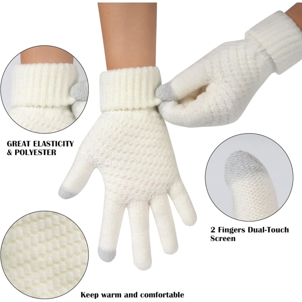 White Winter Gloves Womens - Touch Screen Warm Gloves Thermal Sof