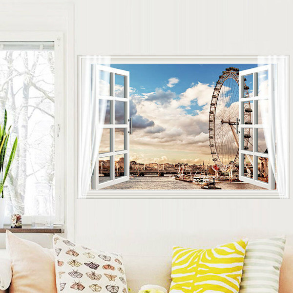 murimage Fototapet Hav Vindue 60x90cm Lim Inkluderet Fototapet Klit Strand 3D Strand Maritim Børneværelse Tapet