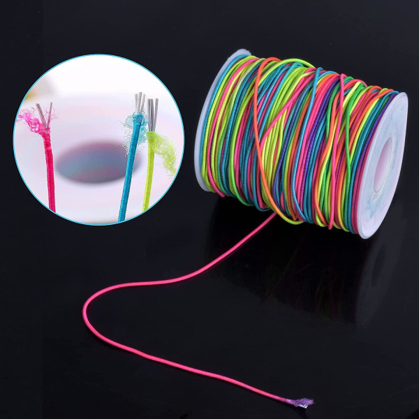 1,2 mm 85 m färgglad elastisk sladd, pärlsladd, regnbågsfärgad stretchsladd, elastisk tråd, smyckestillverkningssladd, stretchtrådrep, rund elastisk