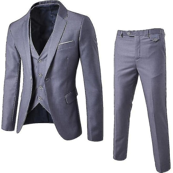 Herrkostym Business Casual 3-delar Kostym Blazer Byxor Väst 7 Färger