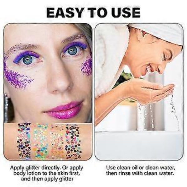 4 Ask Festival Paljetter Glitter Pulver Holografisk Glitter Kosmetisk Ansikte Kropp Öga Hår Nagelkonst Tumlare Löst Glitter Set of 7