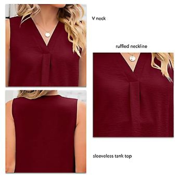 Ärmlös damtopp V-ringad enfärgad lös stil andningsbar trendig sommartanktopp (MWine Red) Wine Red M