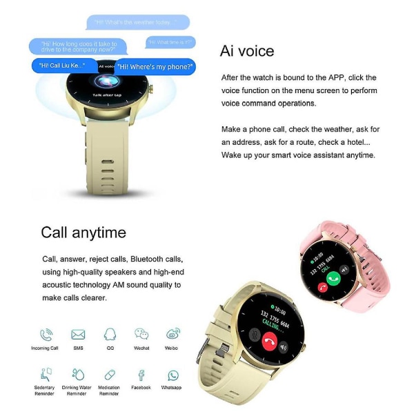 Zl50 1,28\" Touch Screen Bluetooth-opkald Smartwatch Pulsmåler Blodtryksmonitor Vandtæt Sport Smart Armbånd（Rose Gold）