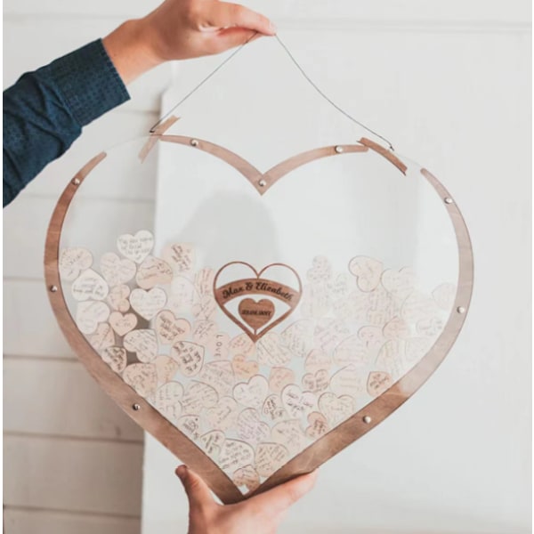 Golden Book Wood Heart - Golden Book Wood bryllup 60 hjerter dåp