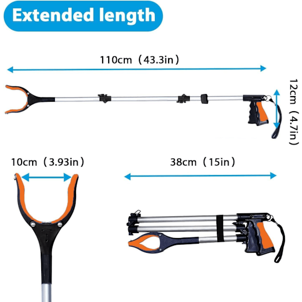 2 stk. 43 tommers søppelplukkere, oppgraderte sammenleggbare magnetiske plukkeverktøy for voksne, oransje