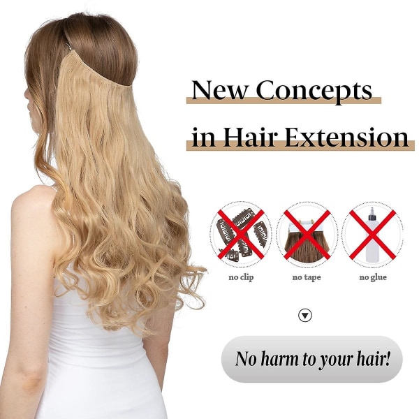 Justerbar hovedbøjle Usynlige trådhårforlængelser fremhæver lange krøllede syntetiske hårstykker til kvinder Varmebestandig fiber (16 tommer)