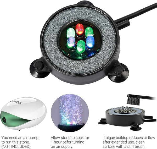 Akvarie Stein Disk, Rund Akvarium Bubbler med LED, Akvarium og Akvarium Dekorasjon