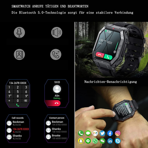 Smartwatch med telefonfunktion, fitness tracker, smartwatch fitnessklocka